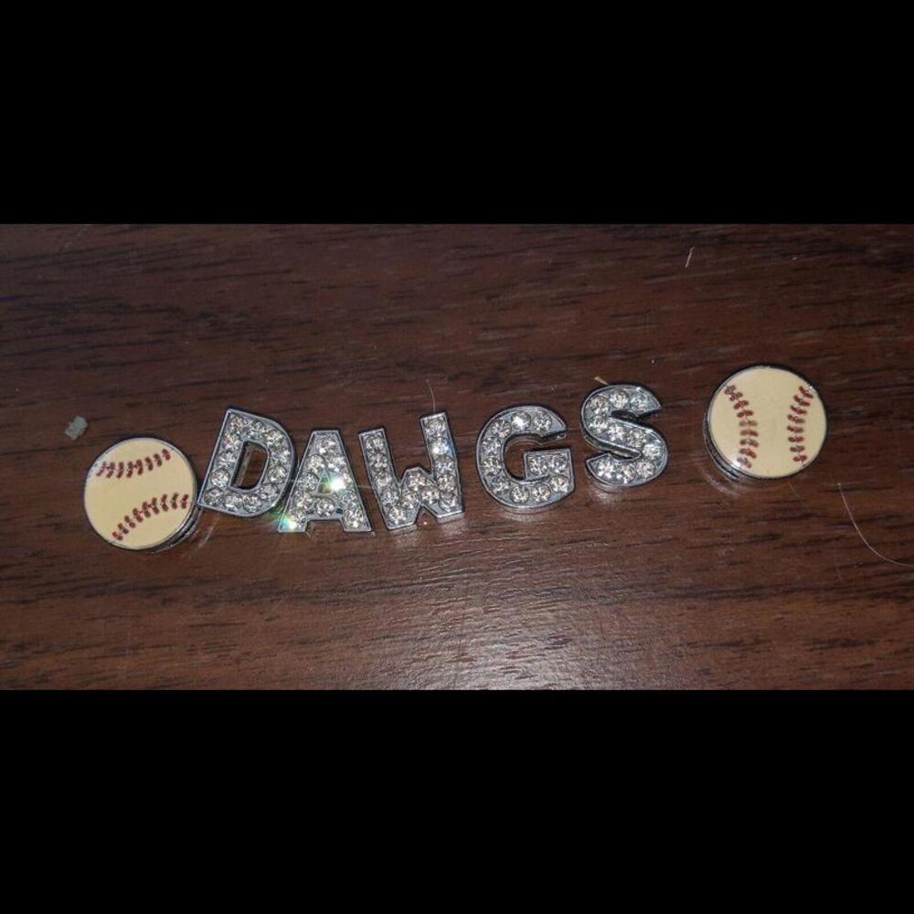 Georgia Bulldogs Slider Charms. Beads. Rhinestones/Silver. Softball. Bracelet.